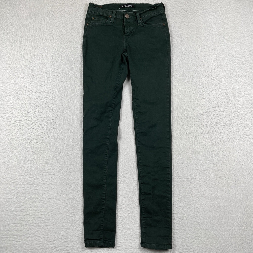 Angry Rabbit Jeans Womens 25/1 Green Denim Skinny Low Rise Stretch Casual City